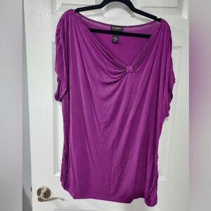 Lane Bryant Purple Asymmetrical Neckline Short Sleeve Blouse in Size 18/20W